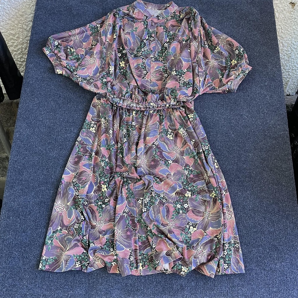 Vintage Union Made Purple Floral Skirt‎ Set Womens See Measurements Casual Midi